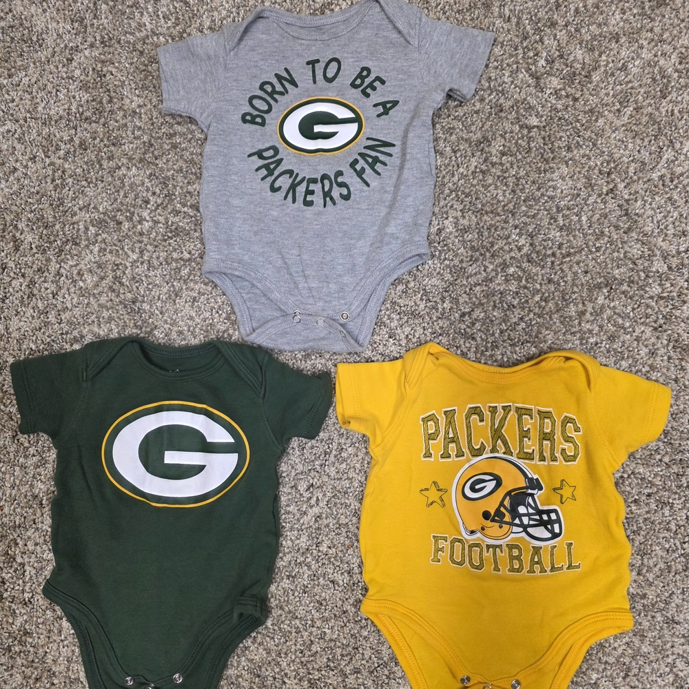 NFL Packers Baby Bodysuit Trio - Gray, Green, Yellow